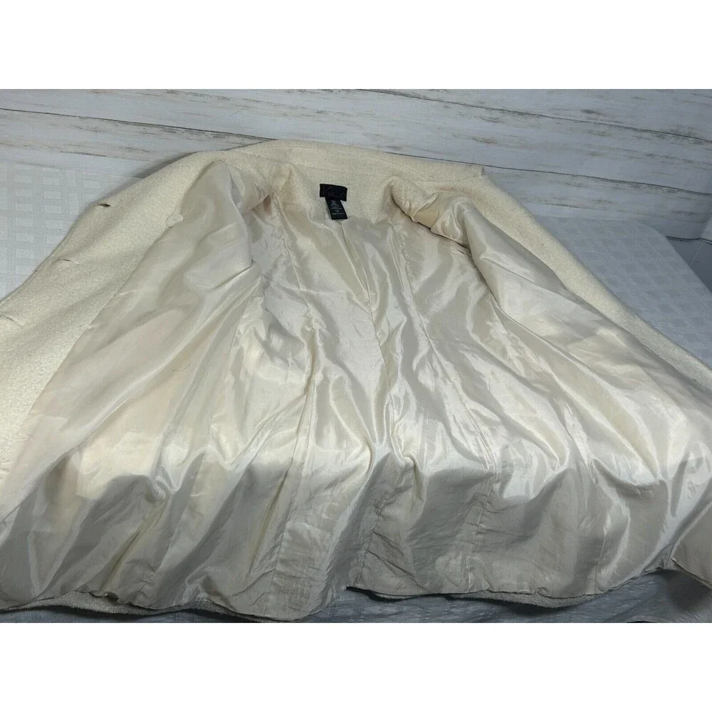 VIA 100% Boiled Wool Viscose Ivory White Size 8 Womens Long Jacket Coat spiga